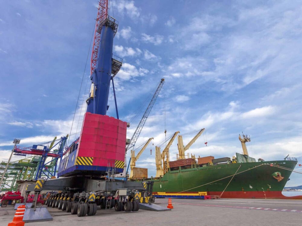 Loading heavy cargo at port