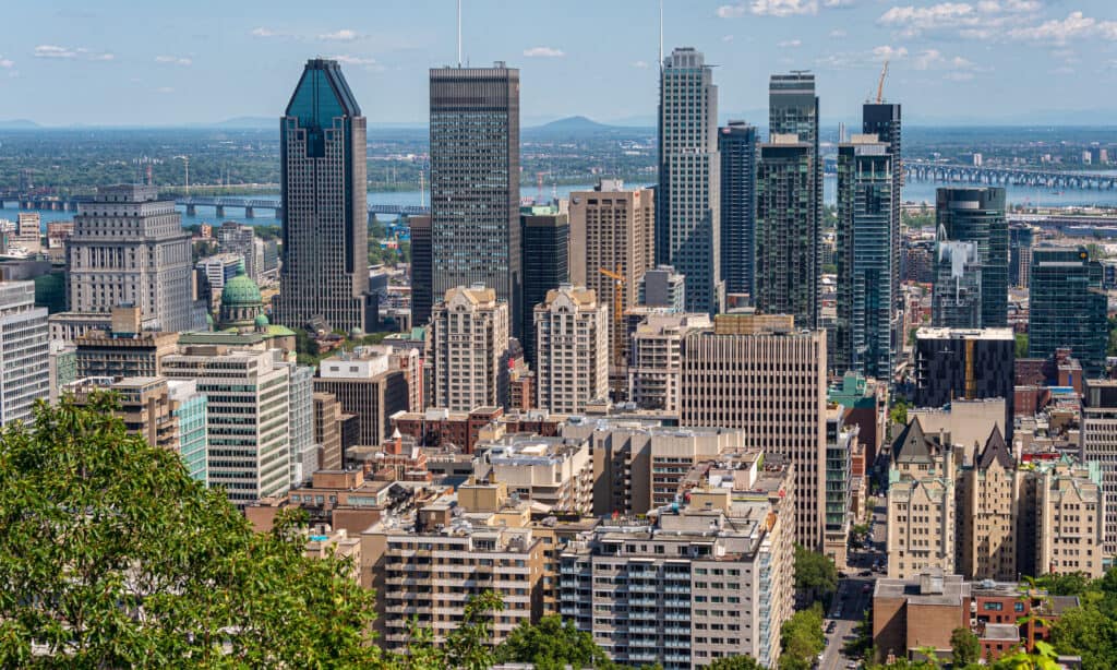 Montreal skyline from Mont Royal Mountain in summertime Freight shipping from Montreal