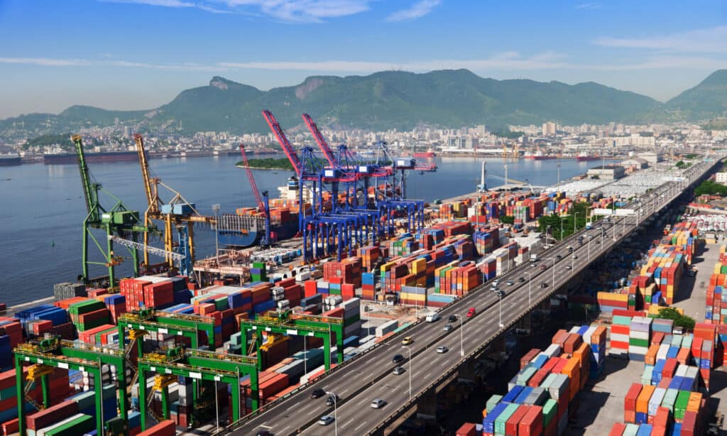 Aerial view of the ocean freight shipping port of Rio de Janeiro & Niteroi