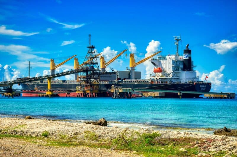 Cargo freight ship at port in bonaire