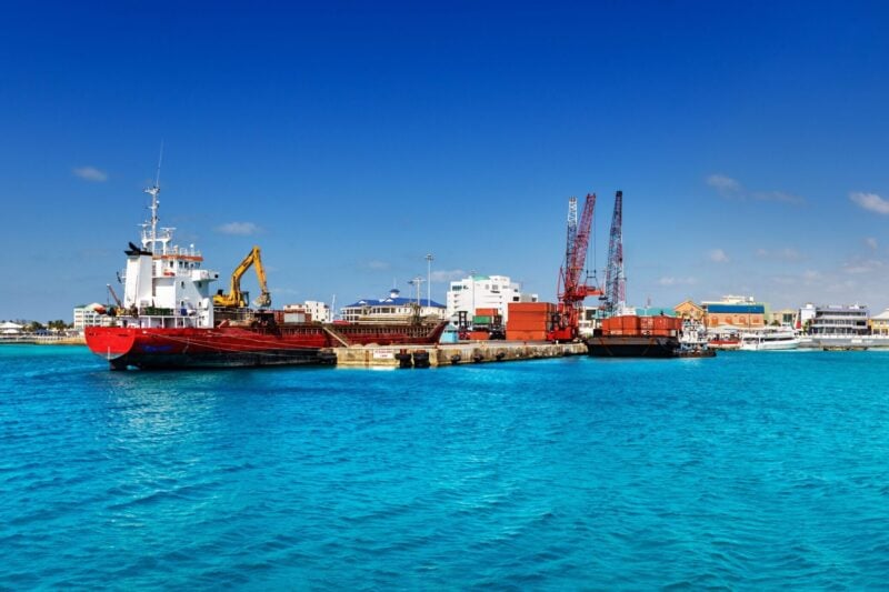 Unloading Sea Cargo Vessel at George Town Grand Cayman harbor