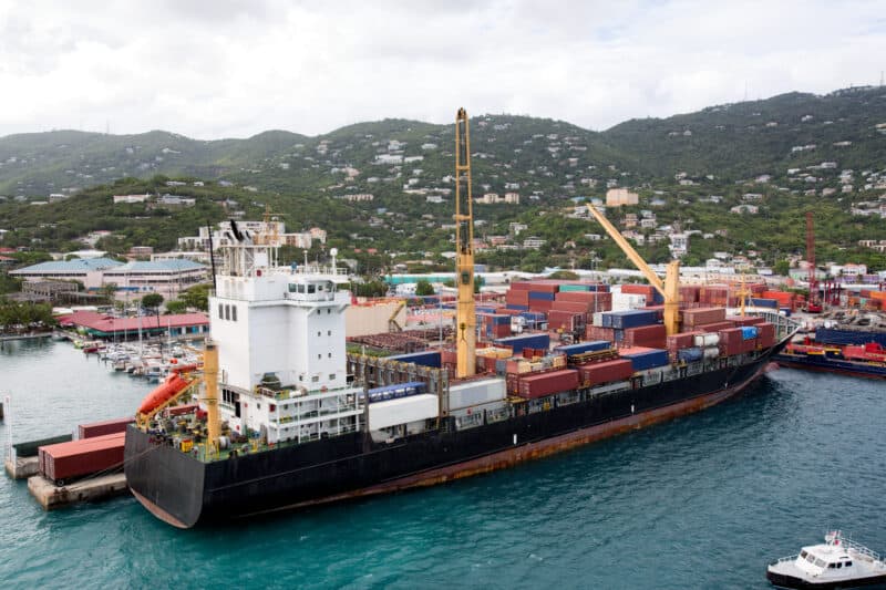 Shipping container freight to the port of St Thomas in the to the US Virgin Islands